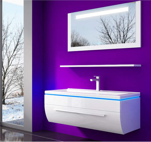 150 cm Badmöbel Set Weiss Hochglanz Kopmplett Badezimmermöbel 9 Teilig LED Bad