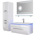Badmöbel Set 70 cm Kosmetik Weiss Lackiert Komplett Hochglanz 5 Teilig Led SyS