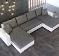 Couchgarnitur Eckcouch Wohnlandschaft XXL weiss/grau Bettkasten Bettfunktion 147
