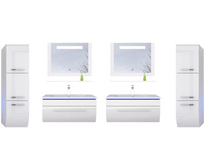 Badmöbelset Badezimmerset Badmöbel Set 200 cm 10 Teilig Weiss Hochglanz Danny