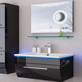 Badmöbel Set 90 cm Schwarz Bad Komplett Hochglanz Badezimmermöbel 4Teilig    █▬█