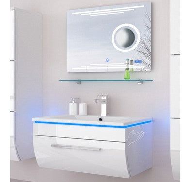 Badmöbel Set 70 cm Weiss Lackiert Komplett Hochglanz  Badezimmermöbel 4Teilig█▬█