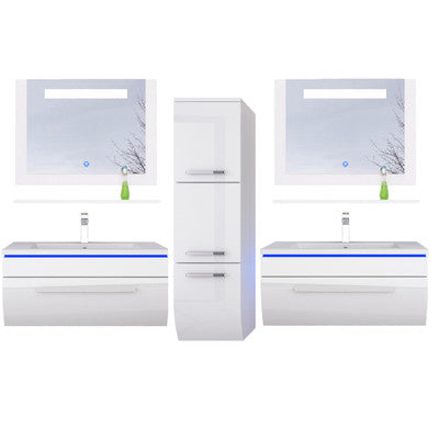 150 cm Badmöbel Set Weiss Hochglanz Kopmplett Badezimmermöbel 9 Teilig LED Bad