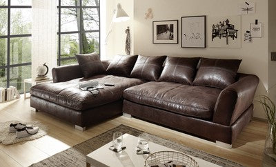 Design Couchgarnitur Braun Sofa K-Leder Eck Sofa Wohnlandschaft Megasofa Links