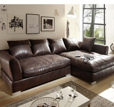 Design Couchgarnitur Braun Sofa K-Leder Eck Sofa Wohnlandschaft Megasofa Rechts