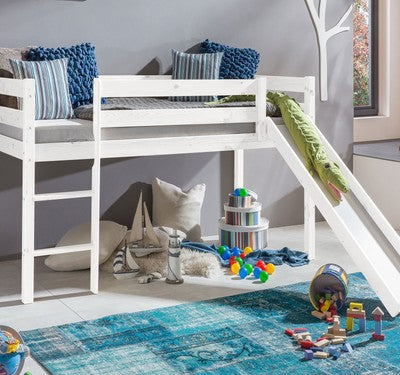 Kinderbett Hochbett mit rutsche Leiter Hochbett Spielbett Kiefer Massiv  Weiss.