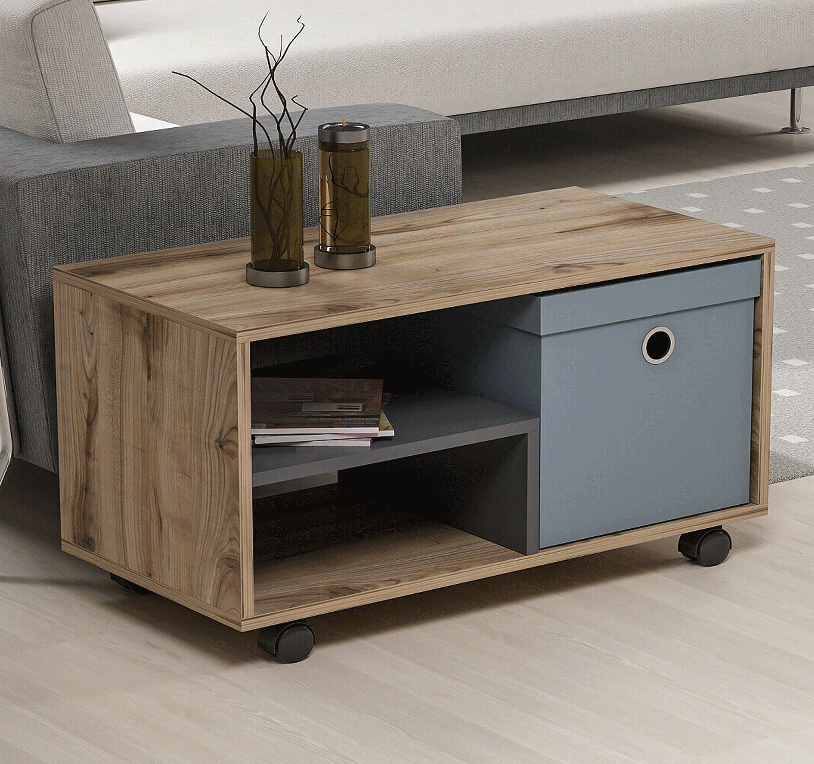 Couchtisch 80 x 40 cm Fichte-Alpin /Anthrazit Tisch Wohnzimmertisch Assen 1
