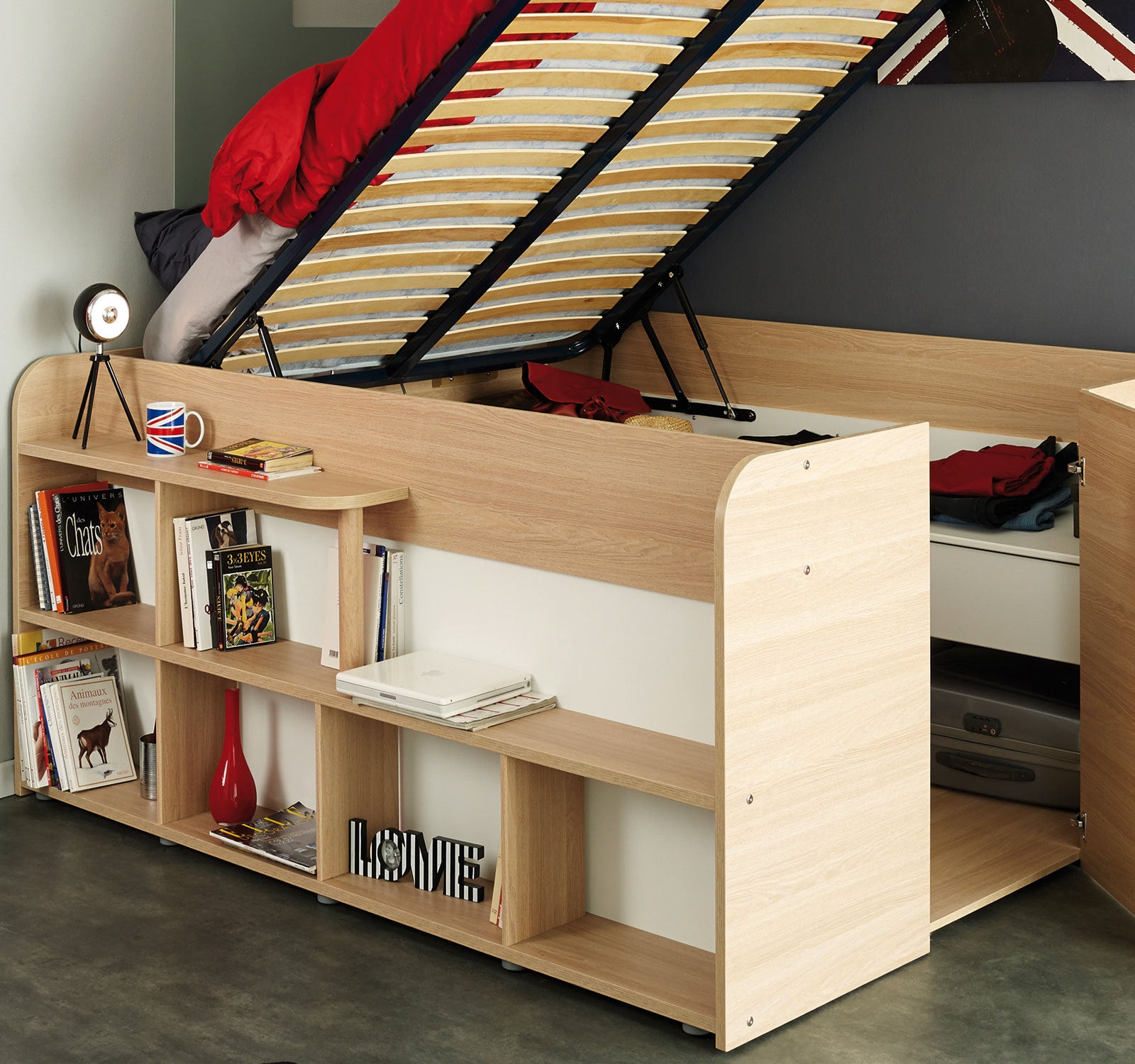 Jugendbett 140x200 Kinderbett Kombibett Multifunktions  Eiche / Weiss 140x200 cm