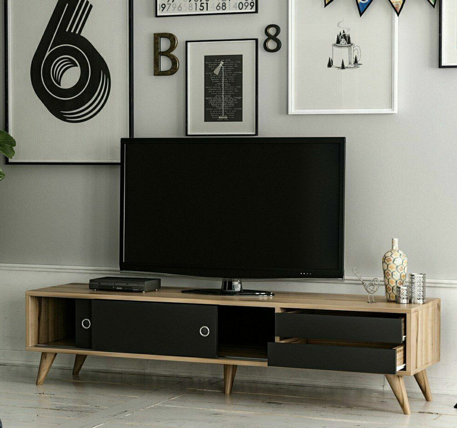 TV Lowboard 160 x 40 cm Artizan / Schwarz Fernsehtisch Möbel Kommode   Eduardo 1