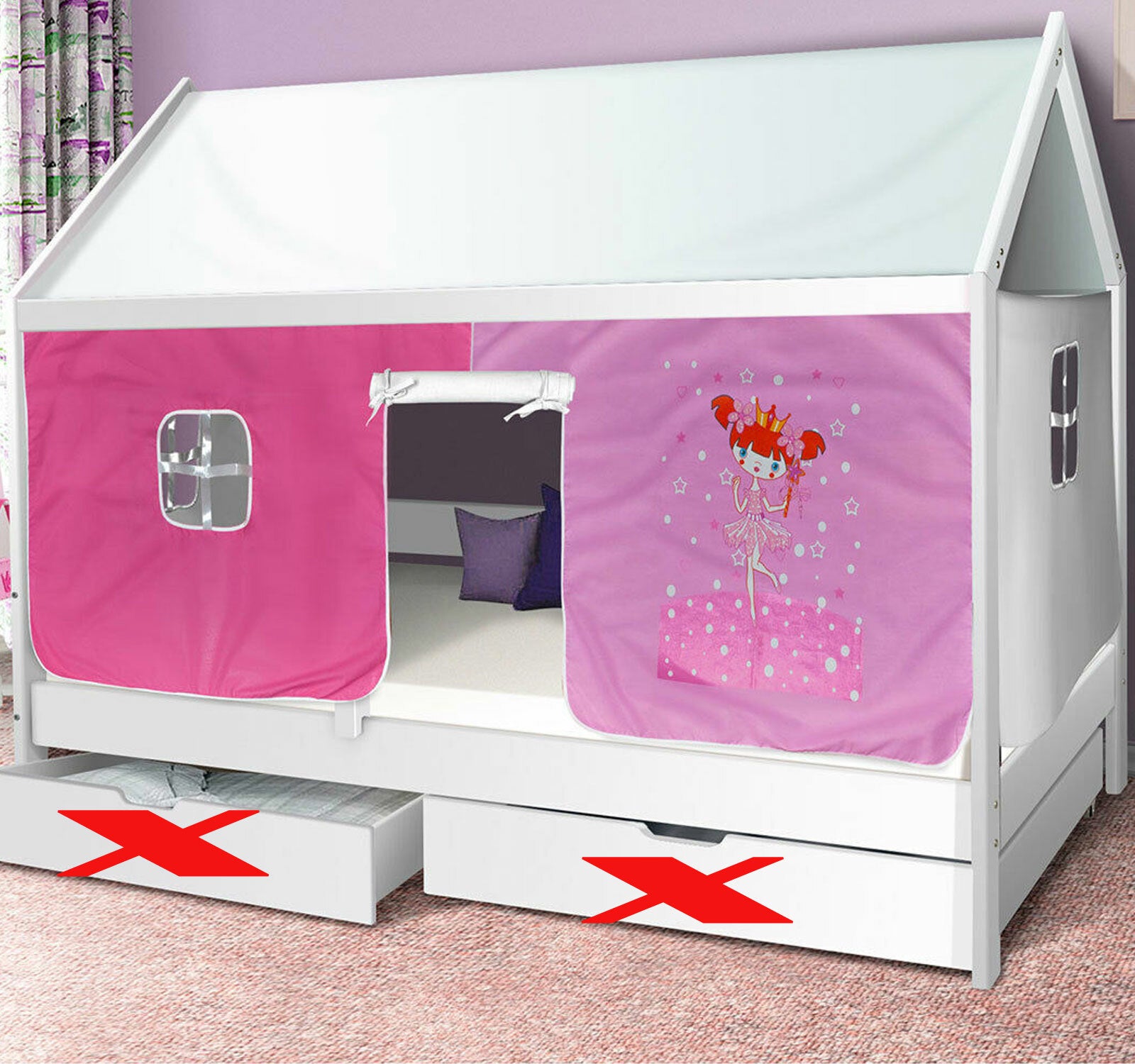 Hausbett Prinzessin Kinderbett Massiv Hochbett Spielbett Jugendbett 90x200 Bett