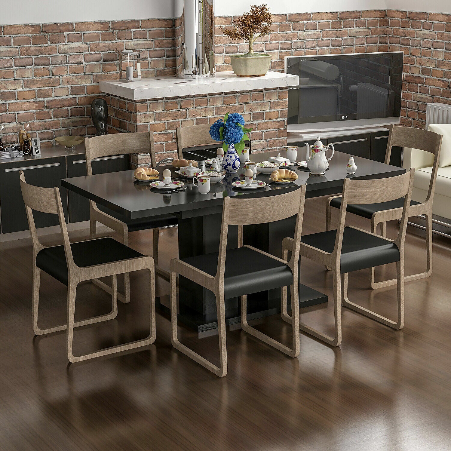 Esstisch Schwarz Hochglanz Speisetisch Tisch 80x130 Ausziehtisch ausziehbar Aga3