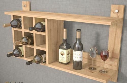 Weinregal Flaschenregal Holzregal Eiche Wandmontage 9 Flaschen MitAblage Schan 1