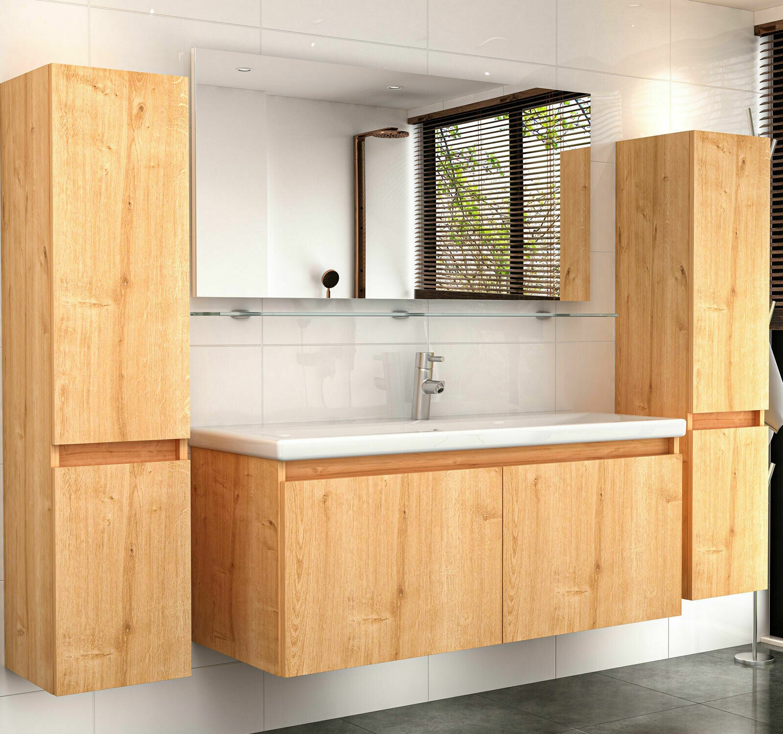 Badmöbel Set Eiche Artizan 90 cm Badezimmermöbel 90cm Bad Schränke Komplett Bad
