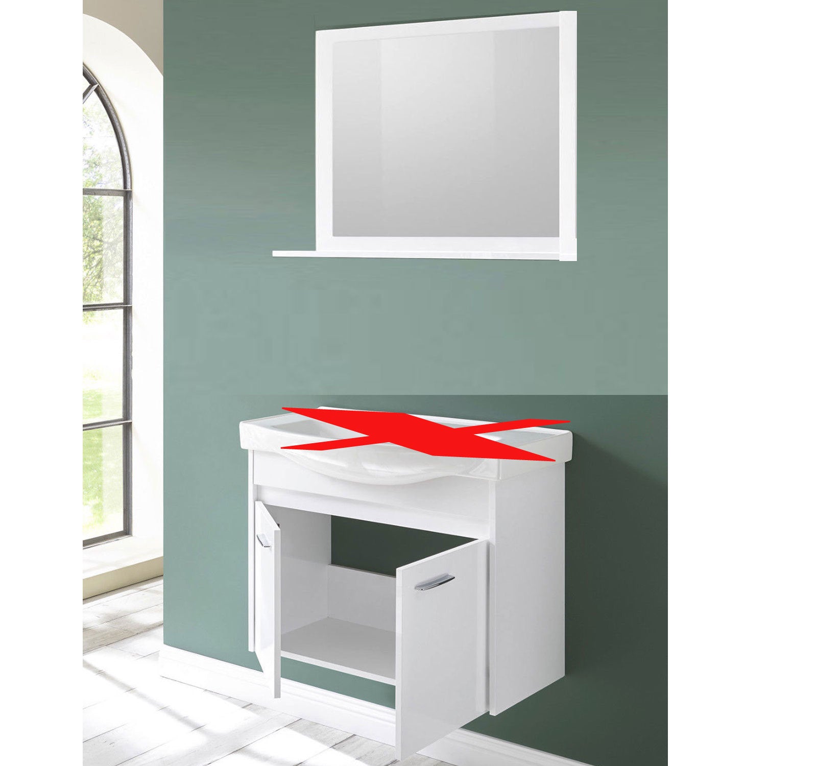 55 cm Badmöbel Set Weiss Hochglanz LED Badezimmermöbel Unterschrank Spiegel NEU