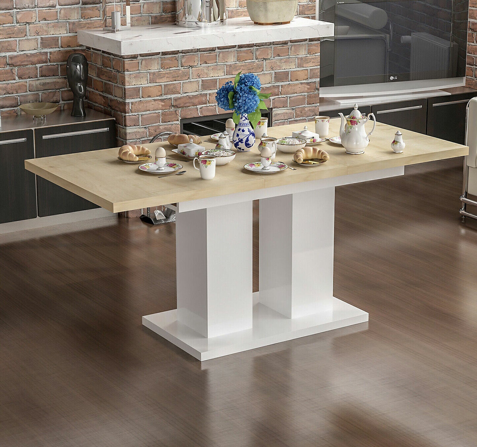 Küche Esstisch Artizan / Weiß Speisetisch 80x130 Ausziehtisch Tisch  Aga/Safir 3