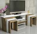 TV Schrank Lowboard Eiche Weiß Fernsehtisch inkl.6 Beistelltische Kommode Zigon1