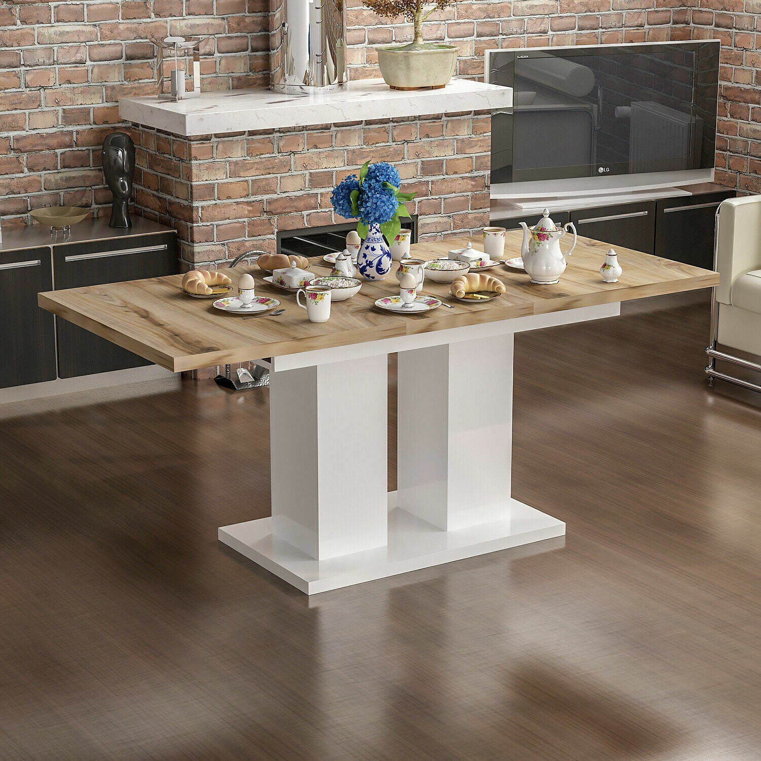 Küche Esstisch Alpin-Fichte Weiß Speisetisch 80x130 Ausziehtisch Tisch AgaCirag3