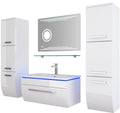 Badmöbel Set Schwarz / Weiss Hochglanz Kosmetik Badmöbelset 150 cm LED Uhr