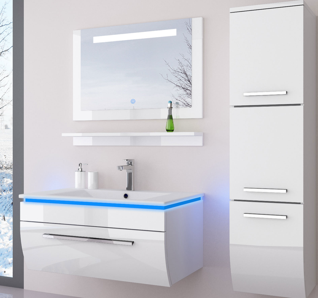5 Teilig Badmöbel Set 60 Schwarz Weiss Led Hochglanz Badezimmermöbel LED System
