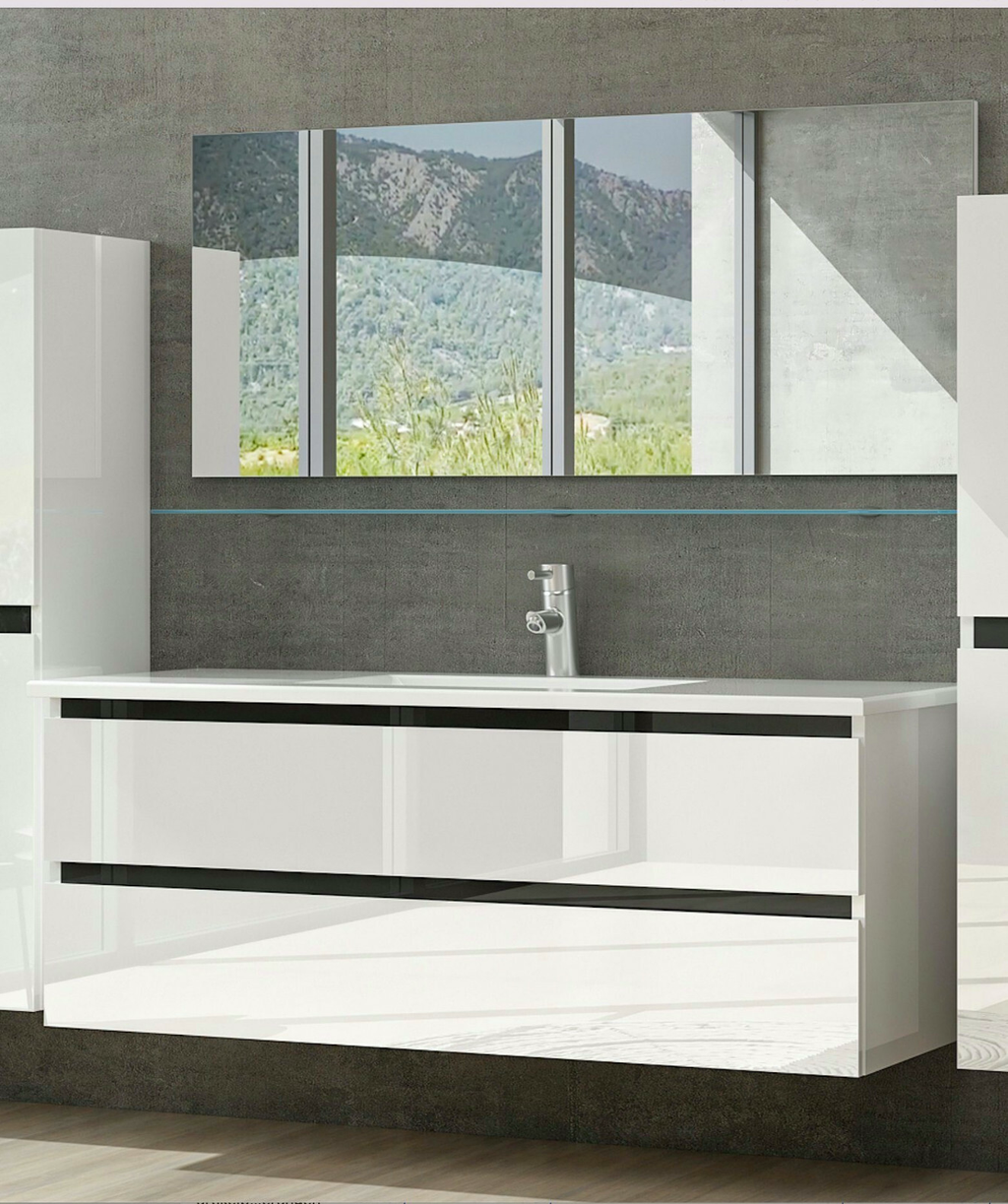 Badmöbel Set Design Weiss Hochglanz Badezimmermöbel 120 cm bis 8tlg Bad Möbel