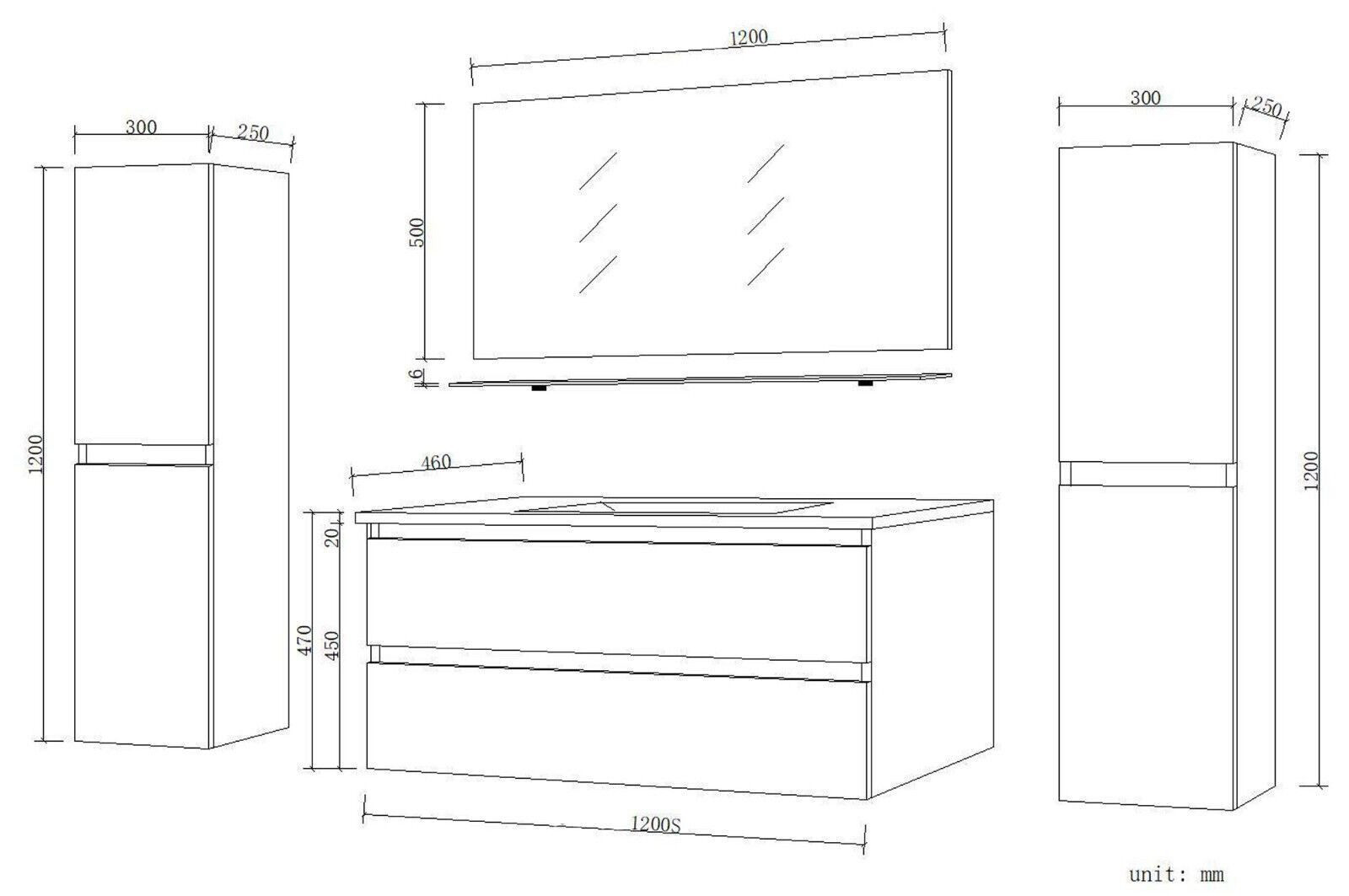 Badmöbel Set Design Weiss Hochglanz Badezimmermöbel 120 cm bis 8tlg Bad Möbel