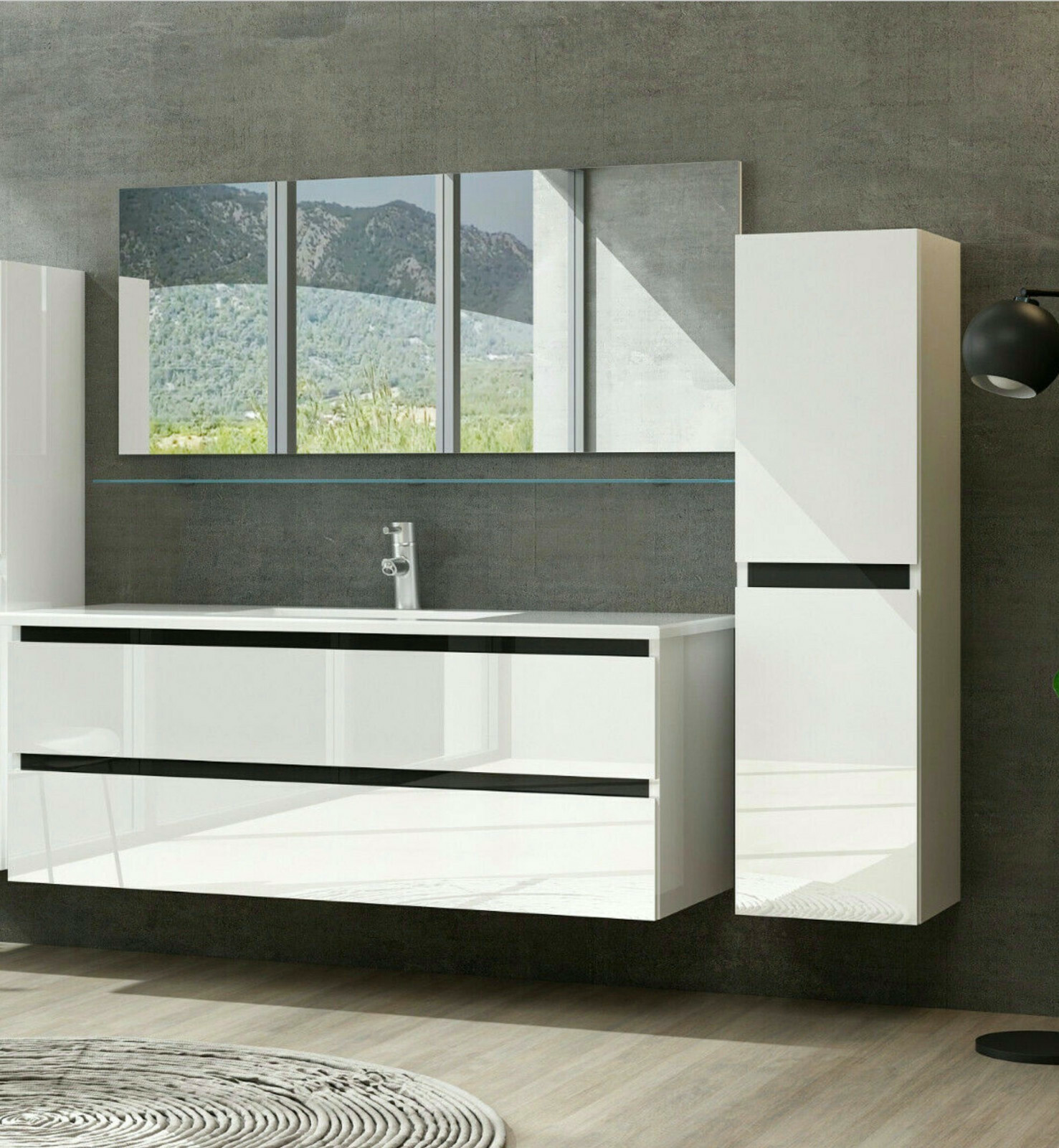 Badmöbel Set Design Weiss Hochglanz Badezimmermöbel 120 cm bis 8tlg Bad Möbel