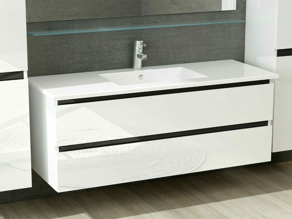 Badmöbel Set Design Weiss Hochglanz Badezimmermöbel 120 cm bis 8tlg Bad Möbel