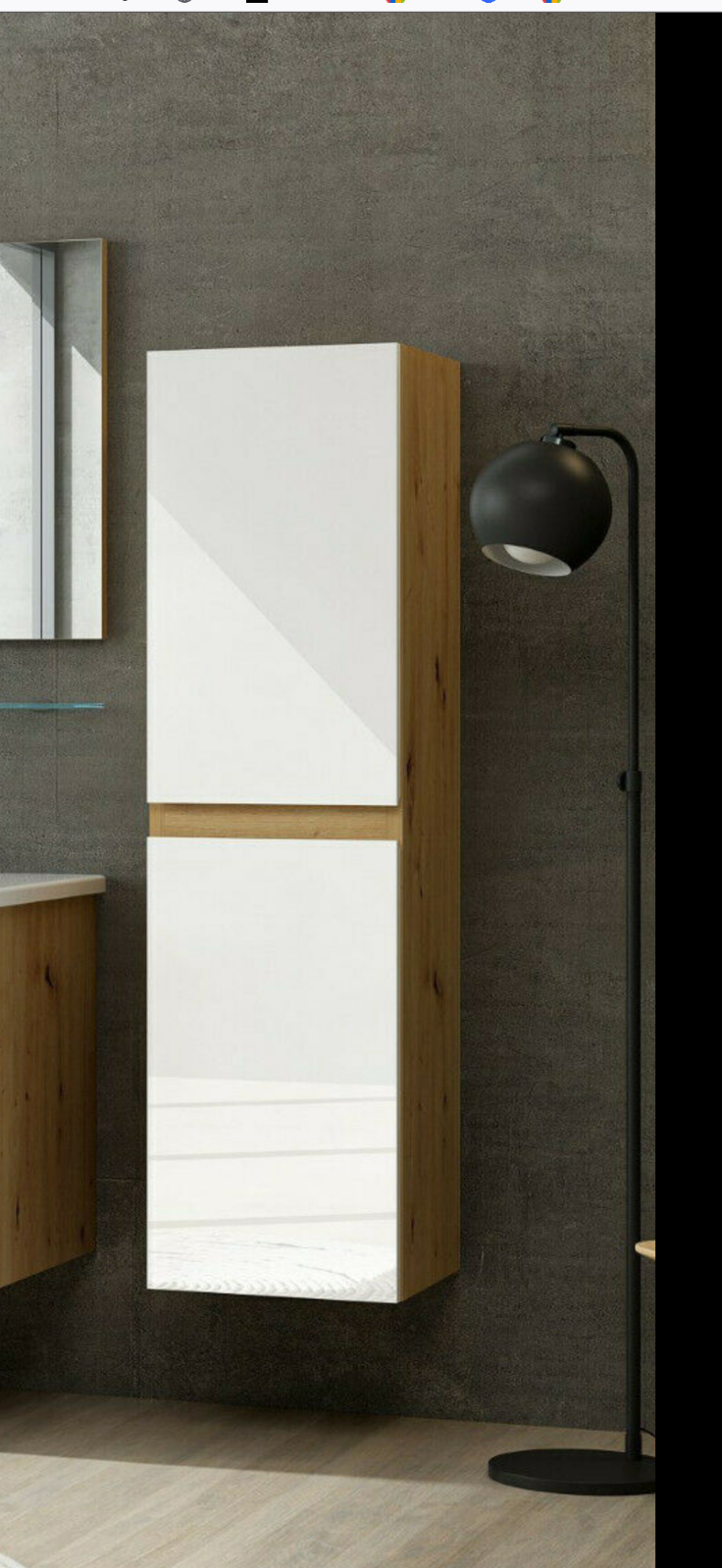 Badmöbel Set Eiche Weiß Badezimmermöbel Hochschrank Waschtisch Spiegel 60 90 120