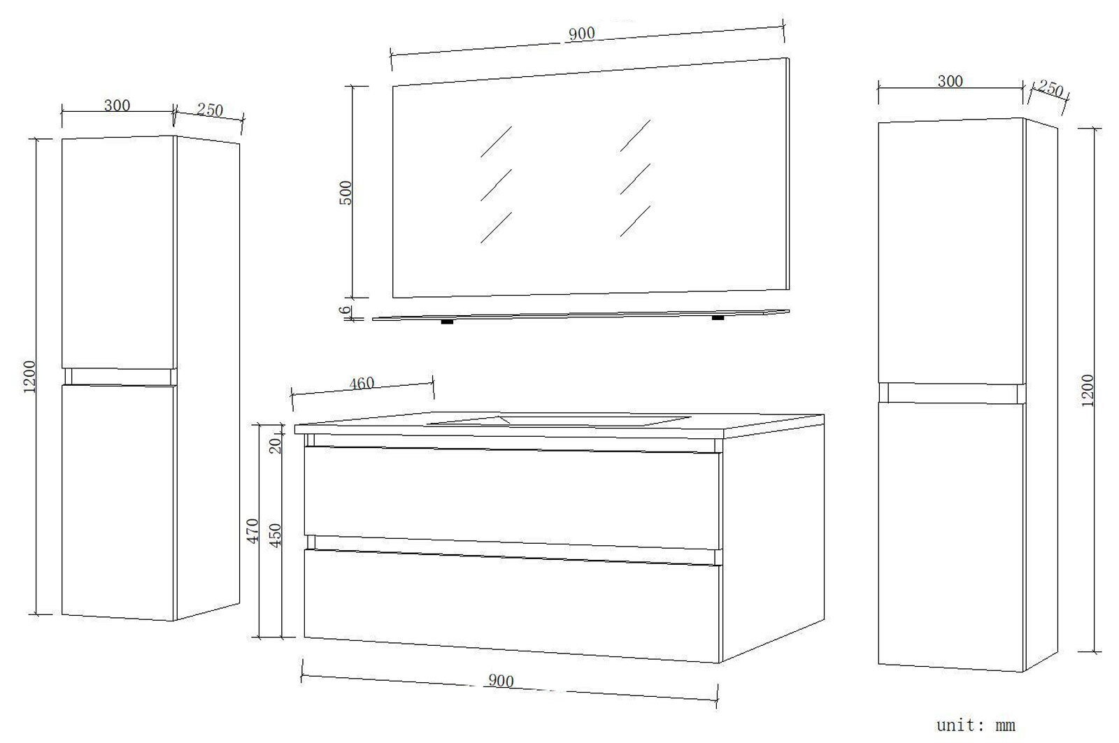 Badmöbel Set Eiche Weiß Badezimmermöbel Hochschrank Waschtisch Spiegel 60 90 120
