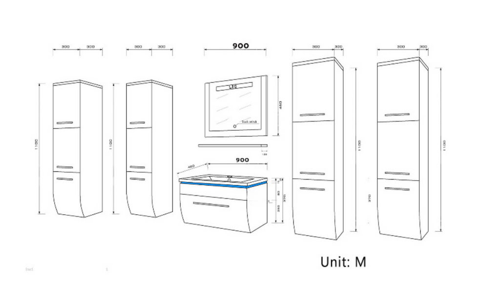Badmöbel Set Weiss 215 cm Hochglanz Waschbecken Spiegel Komplett Bad Led System.