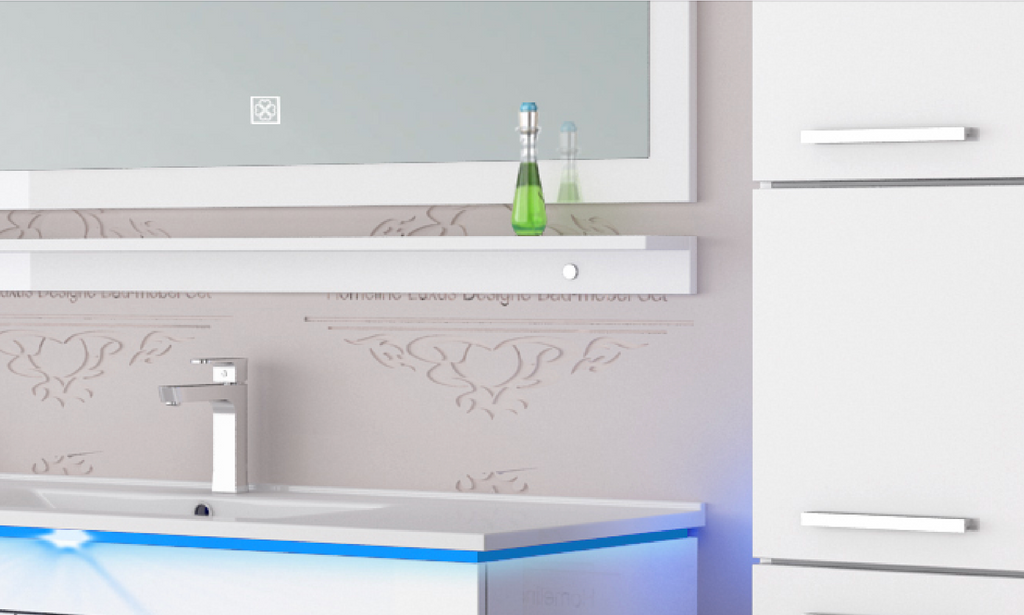 Badmöbel Set Weiss 240 cm Hochglanz Waschbecken Spiegel Komplett Bad Led System.