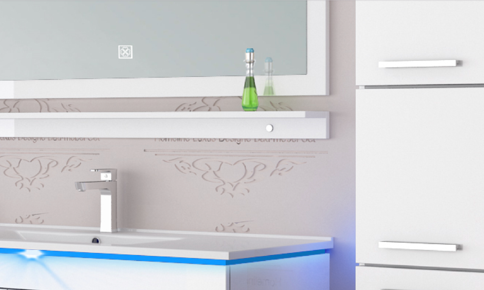 Badmöbel Set Weiss 240 cm Hochglanz Waschbecken Spiegel Komplett Bad Led System.