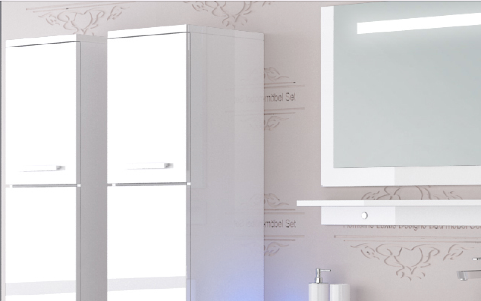 Badmöbel Set Weiss 240 cm Hochglanz Waschbecken Spiegel Komplett Bad Led System.