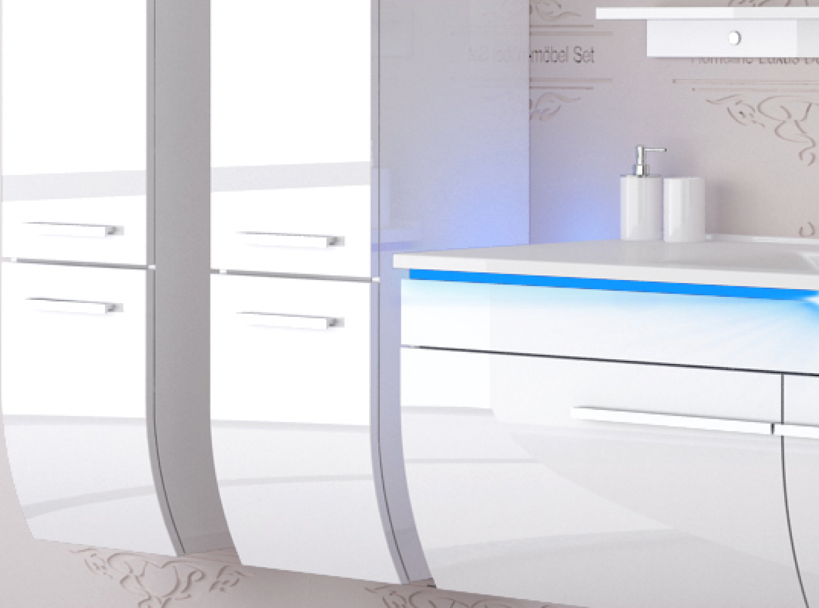 Badmöbel Set Weiss 240 cm Hochglanz Waschbecken Spiegel Komplett Bad Led System.