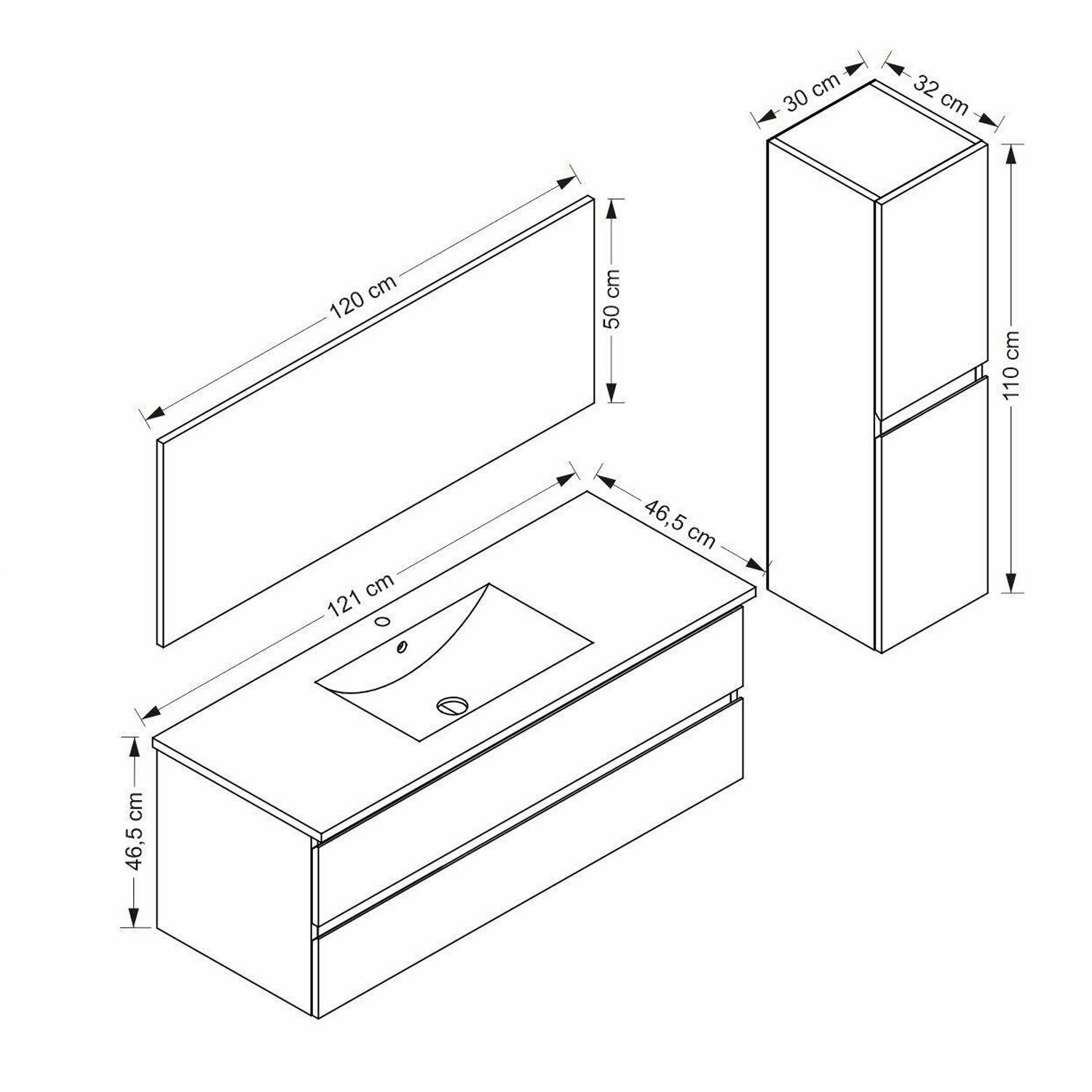 Badmöbel Set Weiss / Schwarz / Eiche Marmor Opt Hochglanz Badezimmermöbel 120 cm