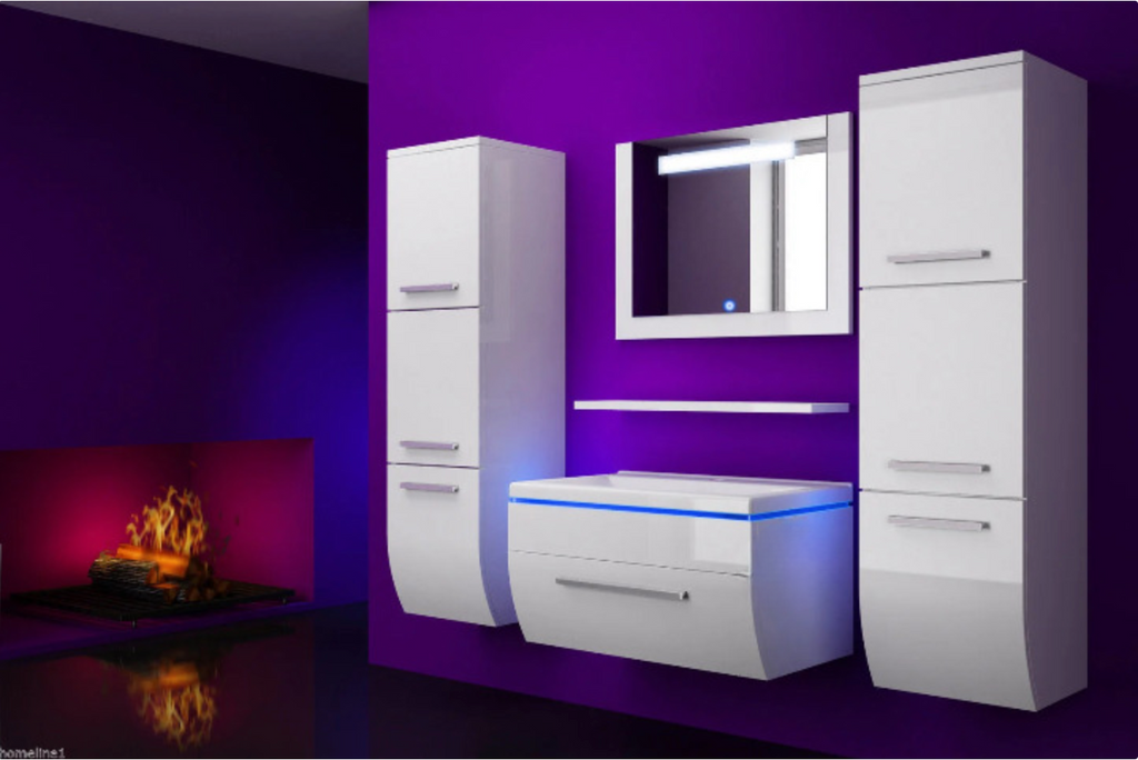 Badmöbel Set Weiss 180 cm Hochglanz Waschbecken Spiegel Komplett Bad Led System.