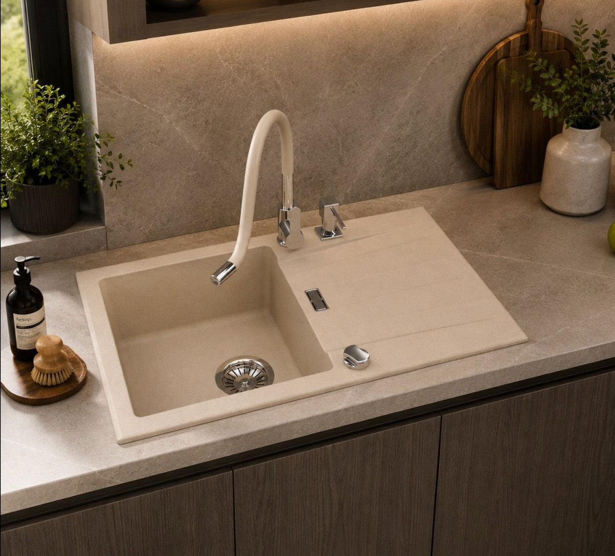 Homeline Granitspüle Sigma – Sandfarbe | 76 × 44 cm