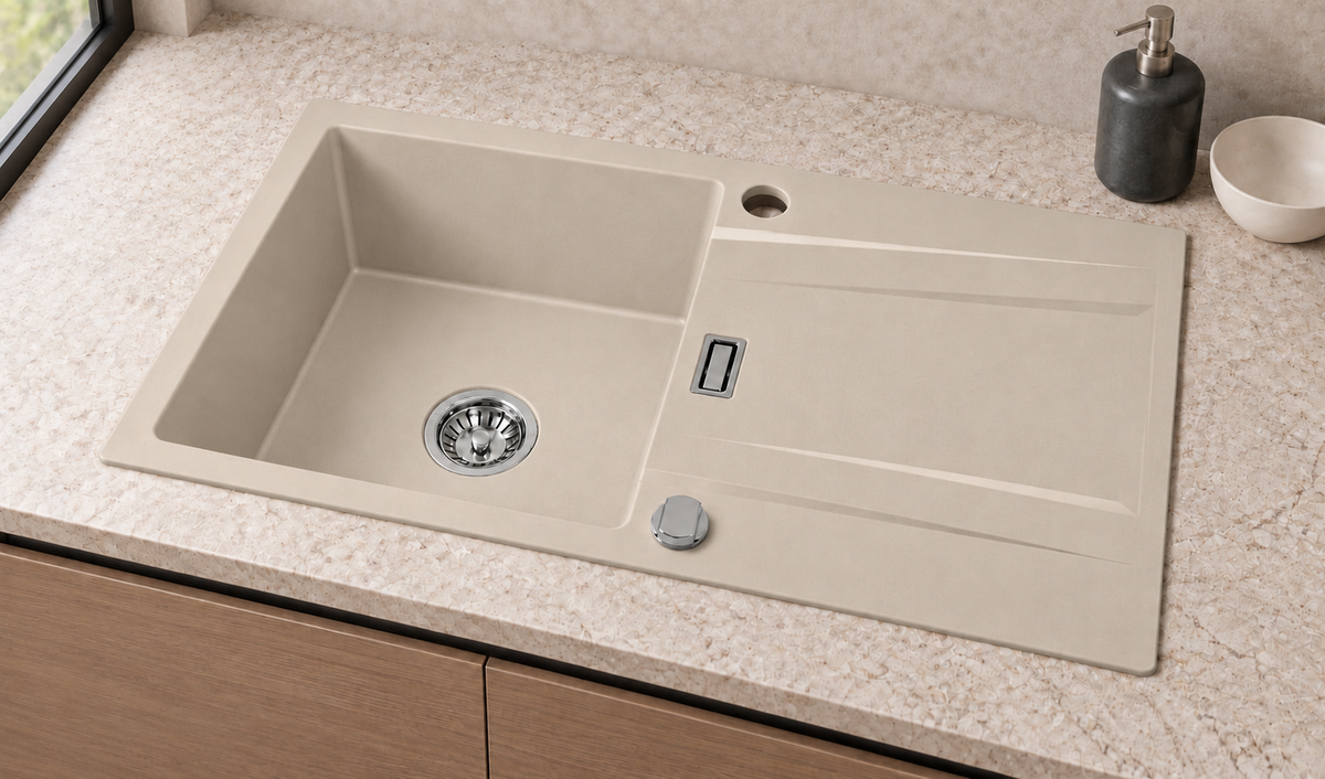Homeline Granitspüle Sigma – Sandfarbe | 76 × 44 cm