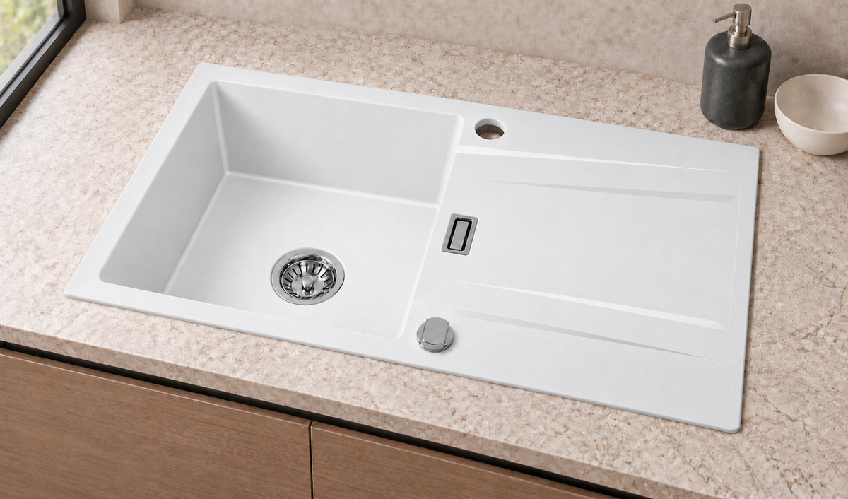 Homeline Granitspüle Sigma – Weiß | 76 × 44 cm