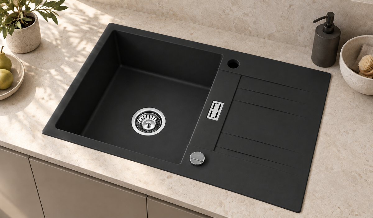 Homeline Granitspüle London – Schwarz | 76 × 44 cm