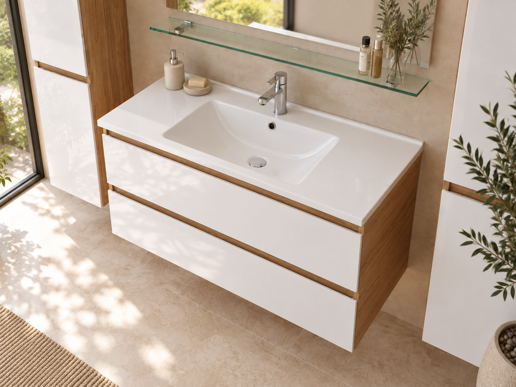 Badmöbel Set Leonard Eiche/Weiß 60/90/120 cm