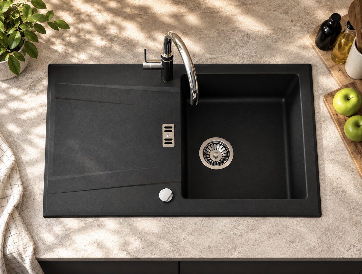 Homeline Granitspüle Sigma – Schwarz | 76 × 44 cm