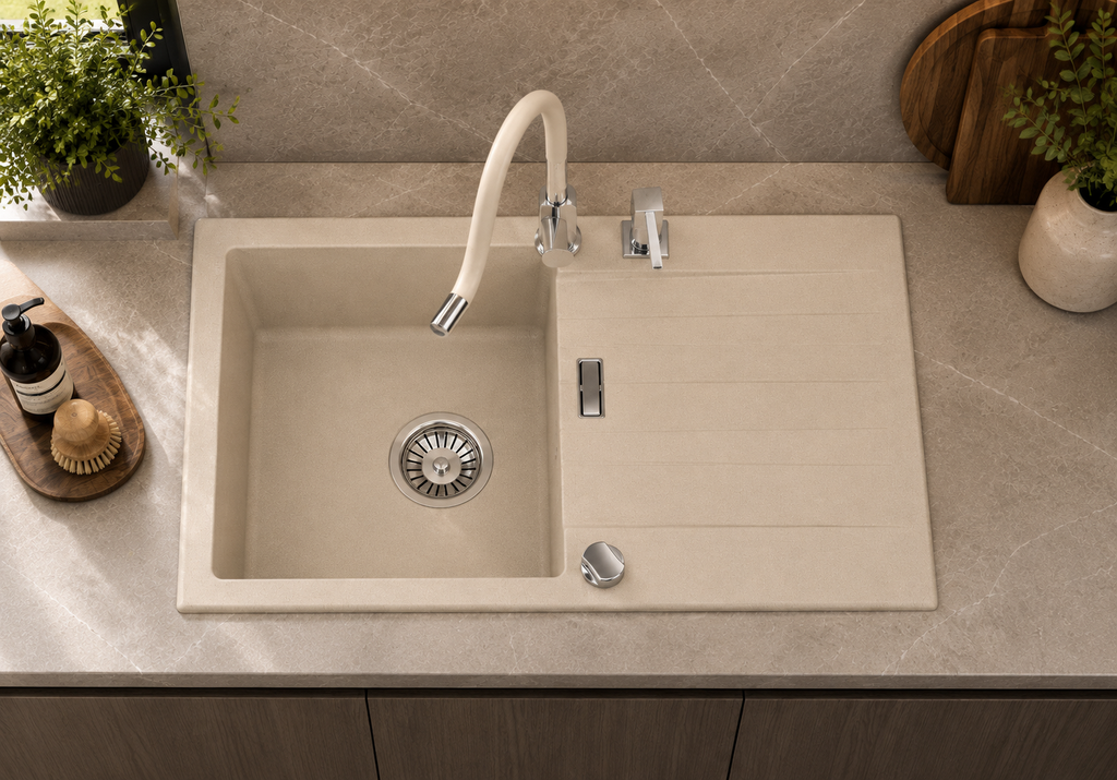 Homeline Granitspüle Sigma – Sandfarbe | 76 × 44 cm