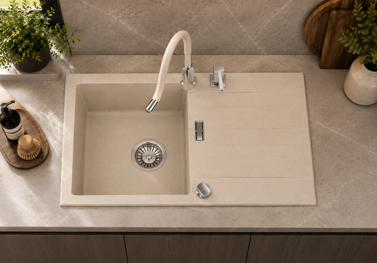 Homeline Granitspüle Sigma – Sandfarbe | 76 × 44 cm