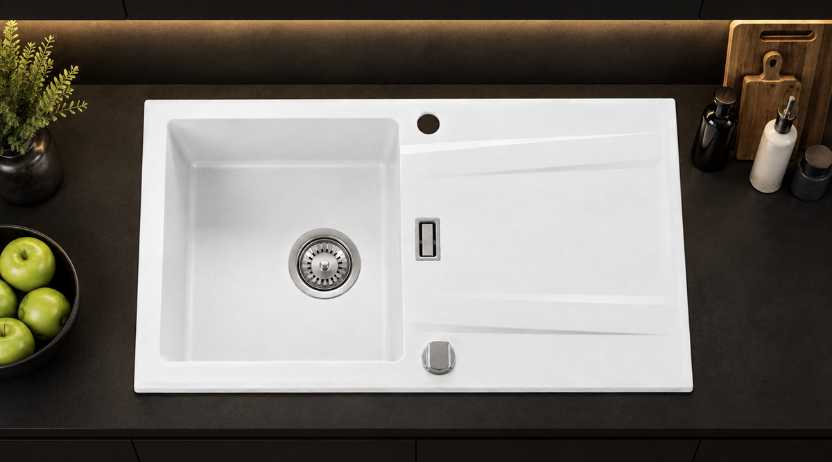 Homeline Granitspüle Sigma – Weiß | 76 × 44 cm