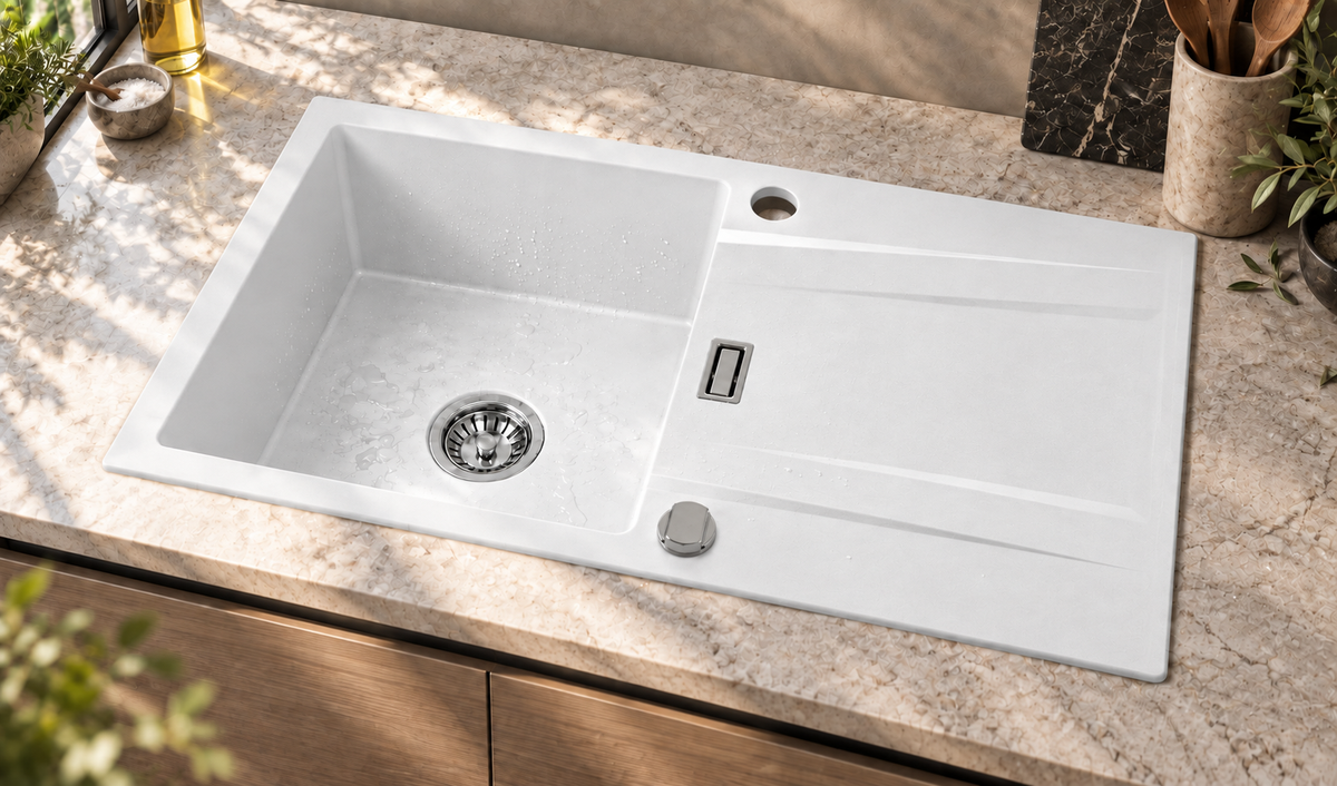 Homeline Granitspüle Sigma – Weiß | 76 × 44 cm