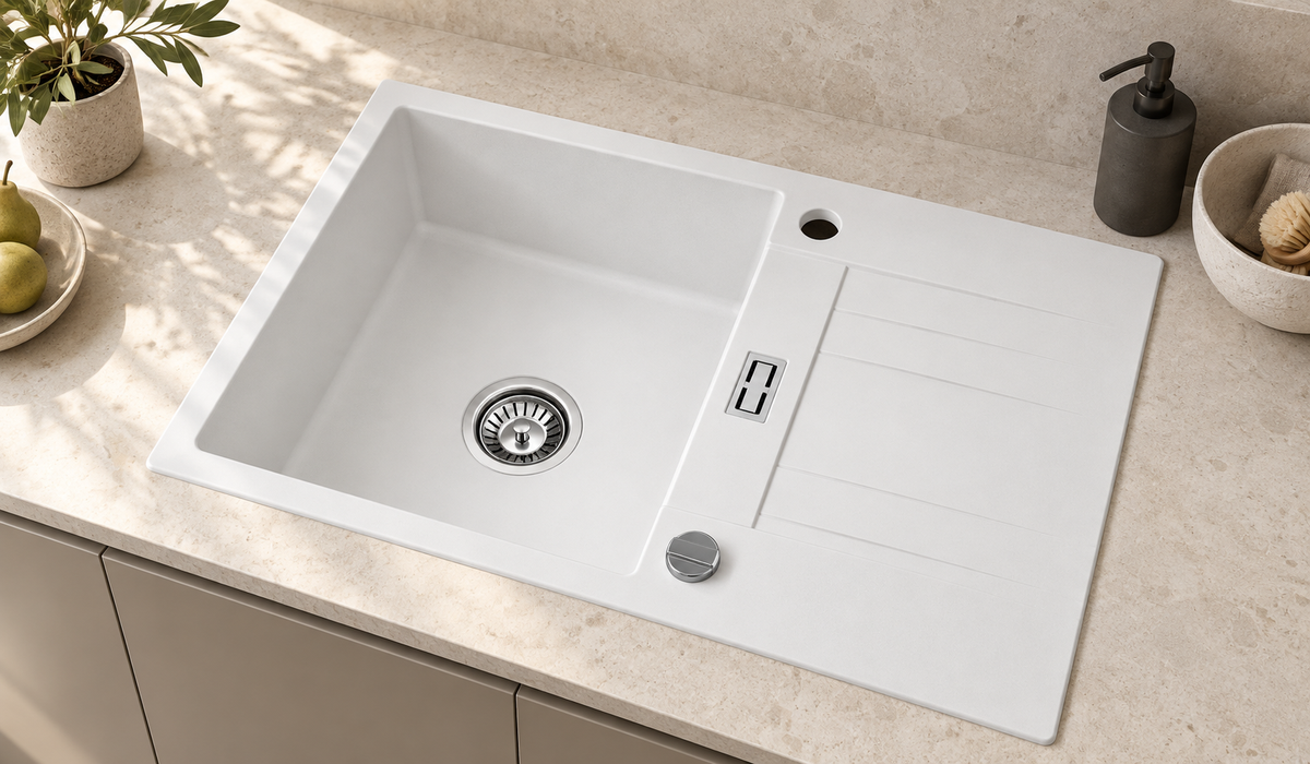 Homeline Granitspüle London – Weiß | 76 × 44 cm