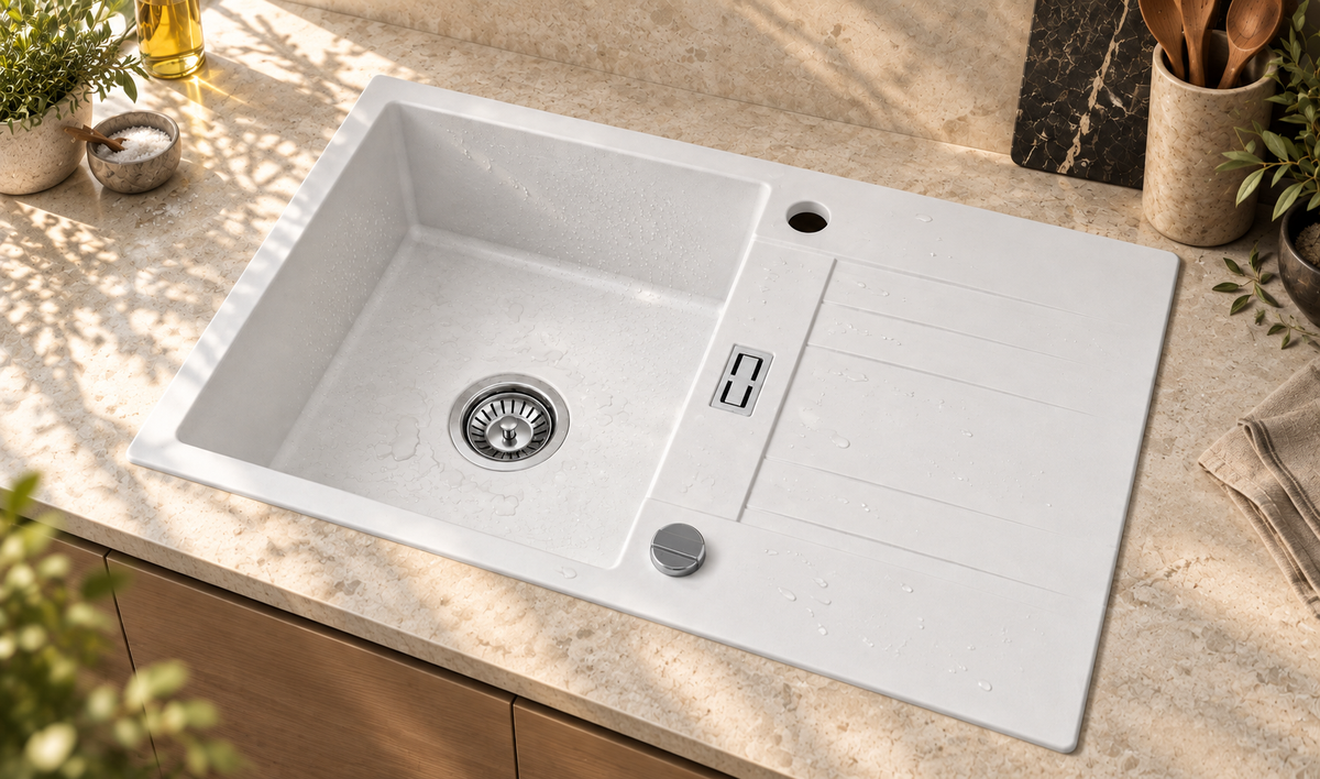 Homeline Granitspüle London – Weiß | 76 × 44 cm