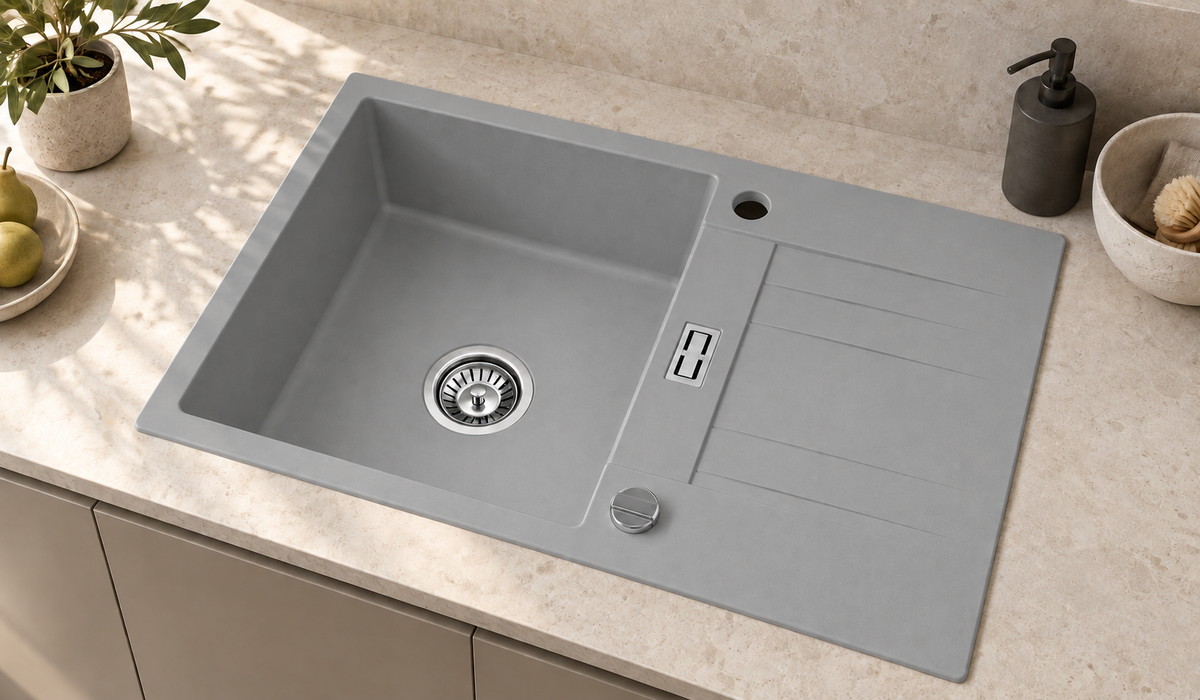 Homeline Granitspüle London – Grau | 76 × 44 cm