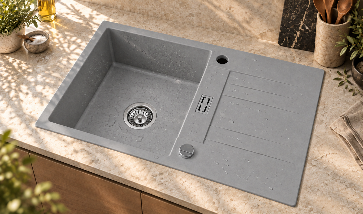 Homeline Granitspüle London – Grau | 76 × 44 cm